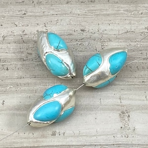 Matte Silver Plated Over Marquise Shape with Turq aka Dyed Magnesite (3pcs)