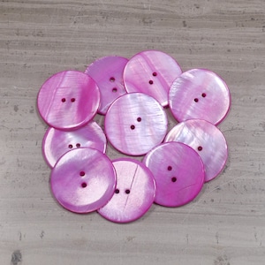 Shell, MOP, Mother of Pearl 25mm / 1 inch Buttons Dyed Fuchsia (5pcs 10pcs 50pcs) Coin Shape