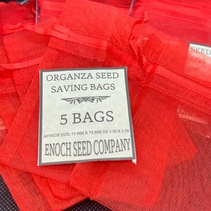Organza Seed Saving Bags [RED], 3" Square, Pack of 5 [Herb drying, seed drying, flower drying, gifting bags, accent bags, storage bags]