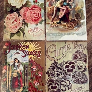 Lot de 12 cartes postales vintage - couvertures de catalogue de semences, assortiment. [4 motifs vintage, 3 cartes postales chacun, à envoyer par la poste ou à exposer, lot de 7]