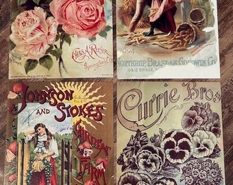 Set of 12 Vintage Postcards - Seed Catalogue Covers, Assorted. [4 Vintage Designs, 3 Postcards Each, Suitable for Mailing or Display, Set 7]