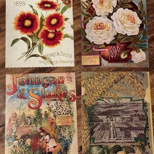Lot de 12 cartes postales vintage - couvertures de catalogue de semences, assortiment. [4 motifs vintage, 3 cartes postales chacun, à envoyer par la poste ou à exposer, lot de 6]