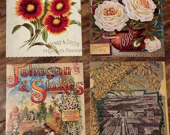 Set of 12 Vintage Postcards - Seed Catalogue Covers, Assorted. [4 Vintage Designs, 3 Postcards Each, Suitable for Mailing or Display, Set 6]