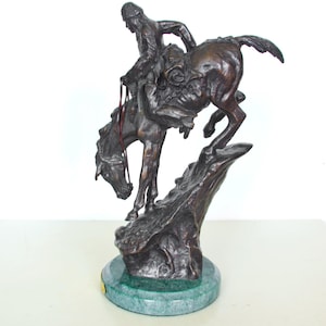 Frederic Remington Mountain Man Bronze Sculpture - Vintage Statue on Marble Base - 14&quot; Tall, 14 + Pounds!