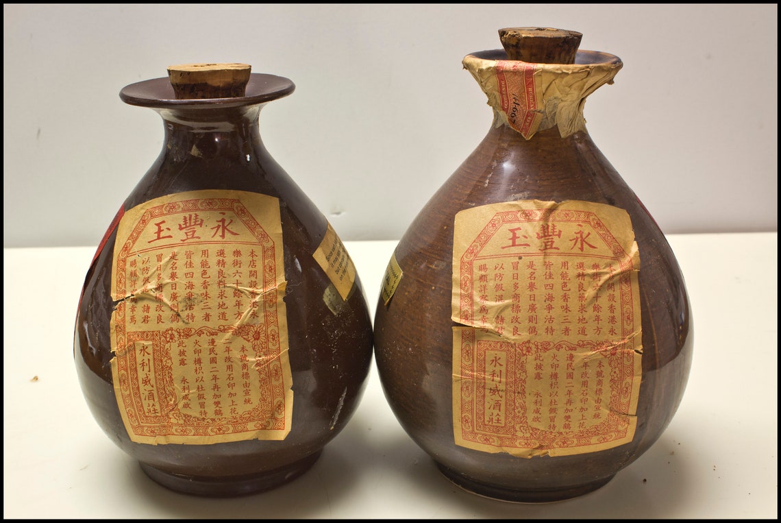 Pair of Vintage Chinese Liqueuer Bottles Wing Lee Wai Mui Etsy