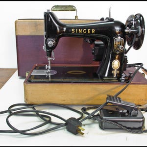 Singer-99 Portable Sewing Machine - Vintage 1950s in Excellent Working Condition with Motor and Foot Pedal in Hard Case with Free Shipping