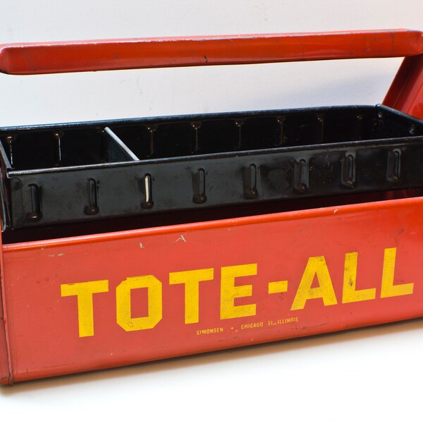 Simonsen TOTE-ALL Tool Caddy with Cantilever Tray - Vintage 1950s, 1960s Metal Toolbox Made in the USA with Free Shipping