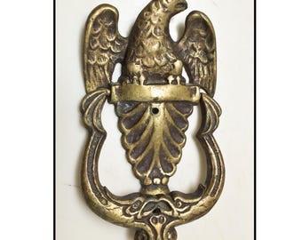 Vintage Eagle Door Knocker - 7" High Solid Cast Brass Aged Federal Colonial Door Knocker