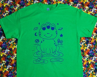 Psychedelic Frog Graphic T-Shirt (Green) / Weird Screen Printed Tee / Trippy Art Shirt