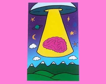 UFO Brain / Alien Poster / Surreal Art Print