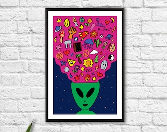 Mind Expanding Alien Poster / Trippy Poster / Alien Art Print