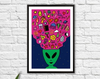 Mind Expanding Alien Poster / Trippy Poster / Alien Art Print