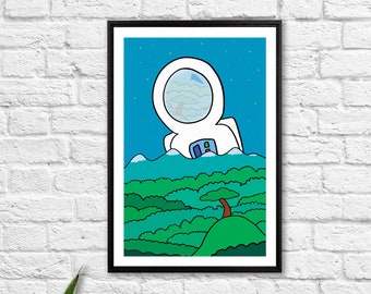 Giant Astronaut / Space Art Poster / Cosmic Art Print