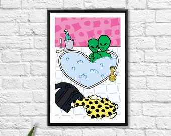 Alien Love Tub Poster / Alien Poster / Valentine's Art Print