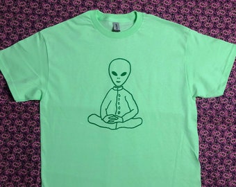 Meditating Alien Graphic T-Shirt / Chill Alien Graphic Tee / Alien Art Shirt