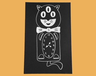 Kit-Cat Clock Parody Silkscreen Art Print / Weird Art / Surreal Screen Print