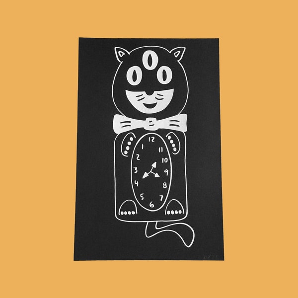 Kit-Cat Clock Parody Silkscreen Art Print / Weird Art / Surreal Screen Print