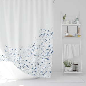 Blue Color Drop Shower Curtain | Abstract Shower Curtain | Modern Shower Curtain With Speckles