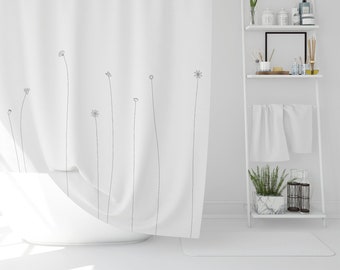 Wildflower Shower Curtain | Floral Shower Curtain | Black And White Shower Curtain