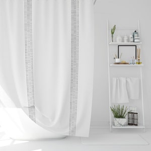 Dotted Stripe Shower Curtain | Minimalist Shower Curtain | Black And White Shower Curtain | Modern Bathroom Curtain | Vertical Stripes