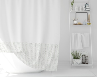Sage Green Dot Shower Curtain | Bottom Vertical Stripe Shower Curtain | Sage Green And White Fabric Shower Curtain | Modern Shower Curtain