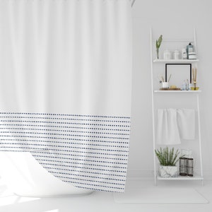 Navy Blue Minimalist Shower Curtain | Scandinavian Shower Curtain | Mudcloth Print