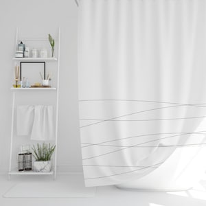 Ocean Wave Shower Curtain | Modern Shower Curtain | Black And White Minimalist Shower Curtain | Coastal Shower Curtain