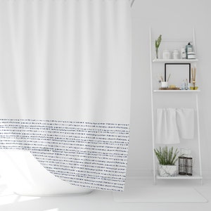 Navy Blue Minimalist Shower Curtain | Scandinavian Shower Curtain | Mudcloth Print | Blue Shower Curtain