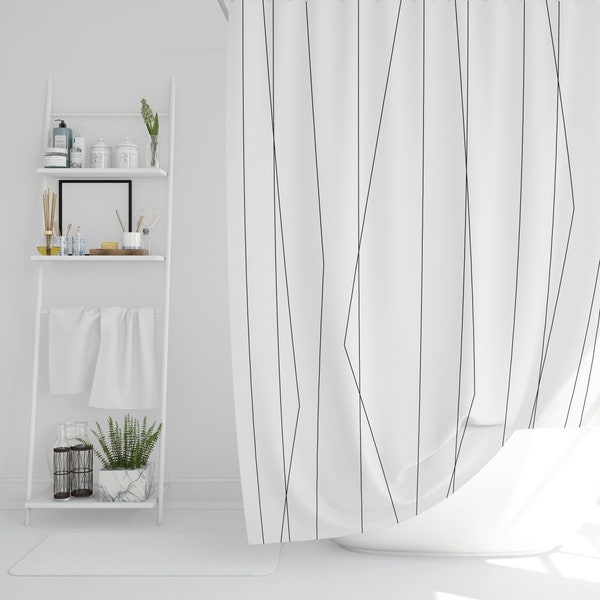 Modern Shower Curtain | Geometric Shower Curtain | Black And White Shower Curtain | Minimalist Curtain