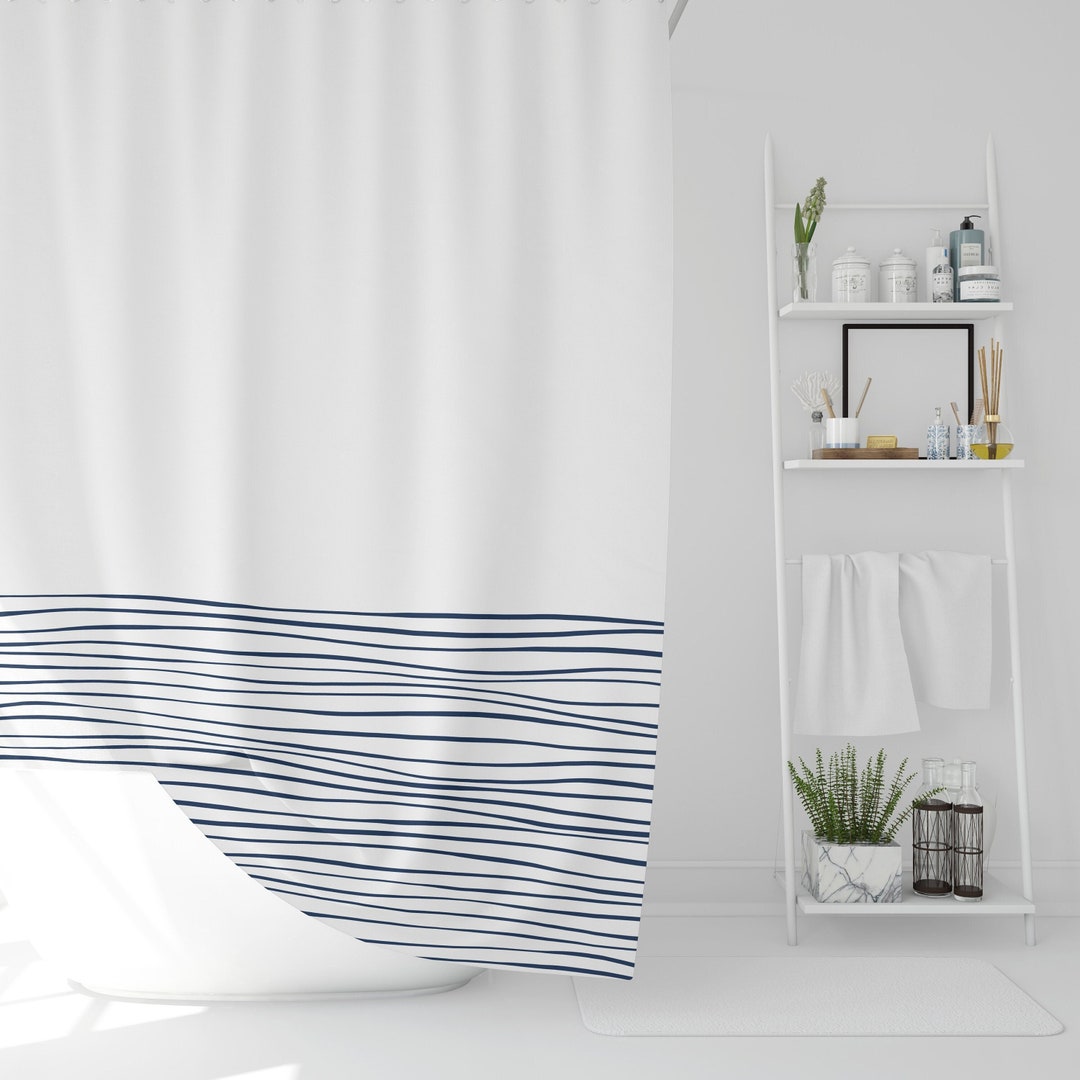 Ocean Wave Shower Curtain Navy Blue Shower Curtain Beach House Decor
