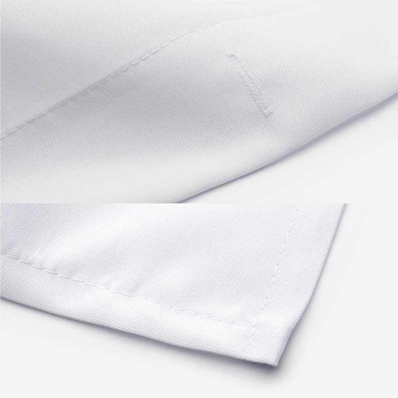 May include: Close-up of a white fabric with a stitched seam. The fabric is smooth and has a subtle texture.
