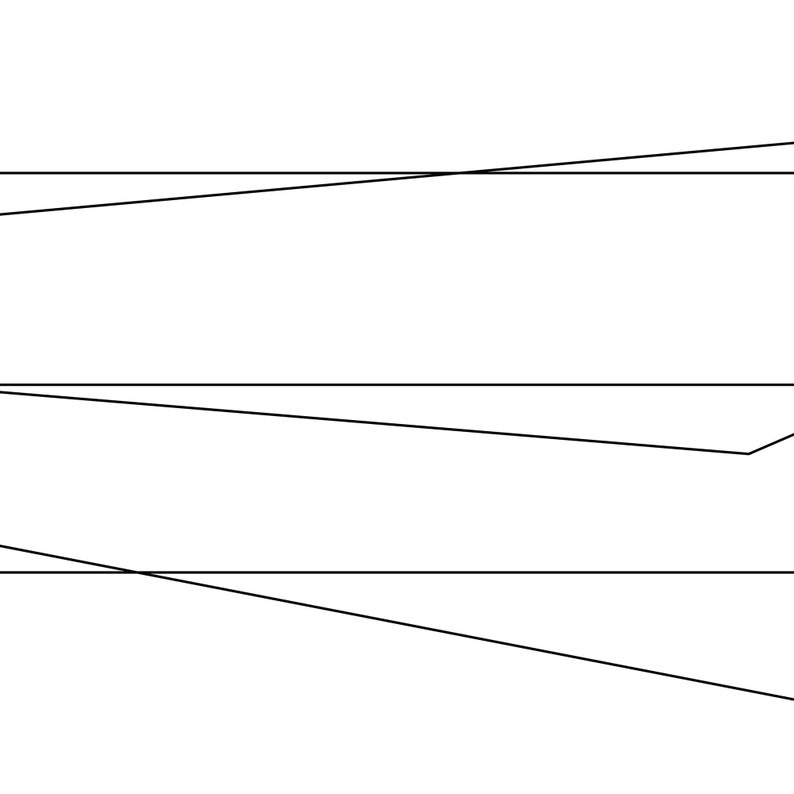 May include: Three black lines on a white background. The lines are parallel and horizontal. The top line is slightly higher than the middle line, and the middle line is slightly higher than the bottom line.