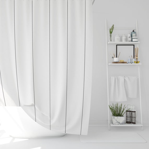 Black And White Shower Curtain | Minimalist Shower Curtain | Vertical Dotted Line