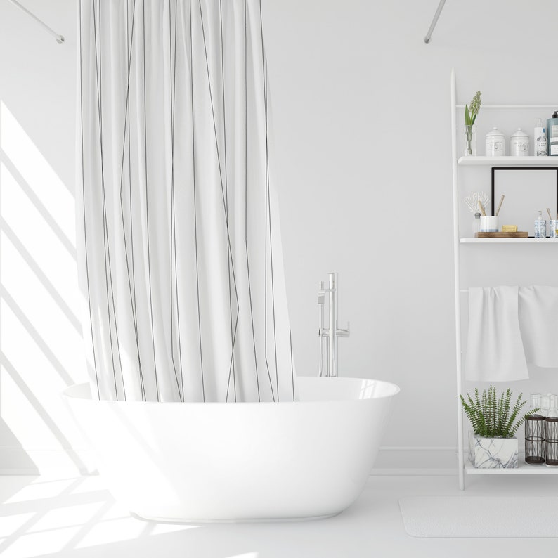 Modern Shower Curtain | Geometric Shower Curtain | Black And White Shower Curtain | Minimalist Curtain image 3