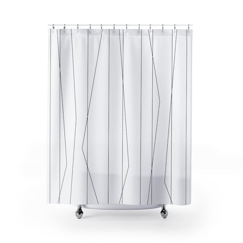 Modern Shower Curtain | Geometric Shower Curtain | Black And White Shower Curtain | Minimalist Curtain image 5