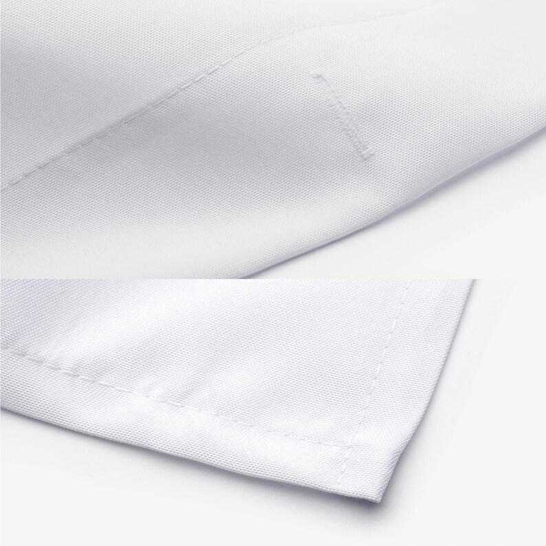 May include: Close-up of a white fabric with a stitched seam. The fabric is smooth and has a subtle texture.