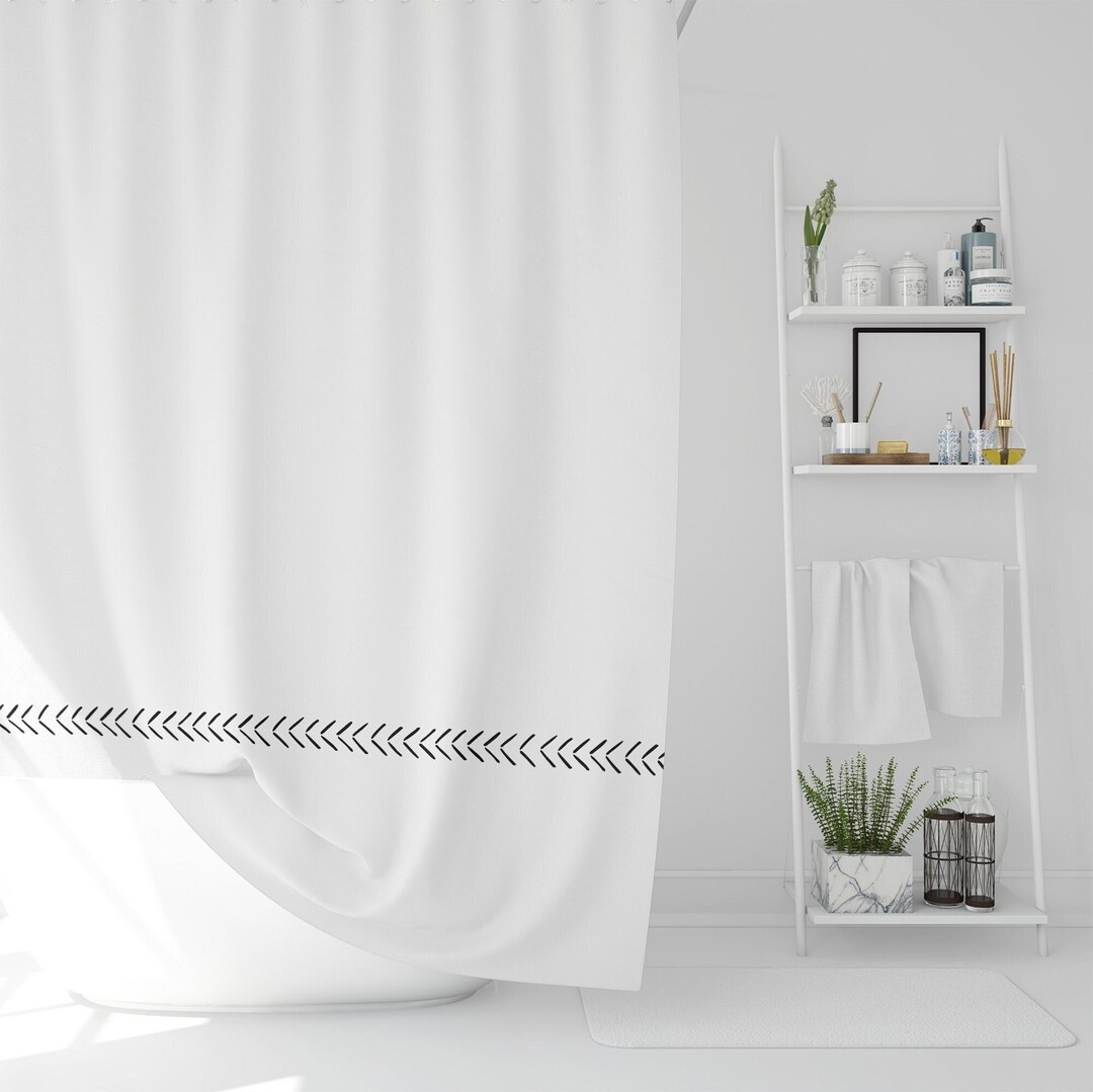 Herringbone Shower Curtain White Simple Shower Curtain Boho Shower