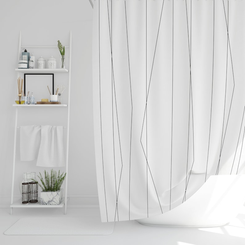 Modern Shower Curtain | Geometric Shower Curtain | Black And White Shower Curtain | Minimalist Curtain image 1
