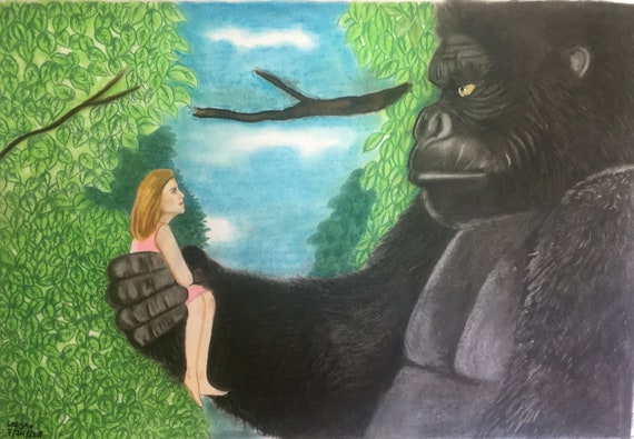 Gorilla King Kong Drawing Chalk Pastel Painting Etsy