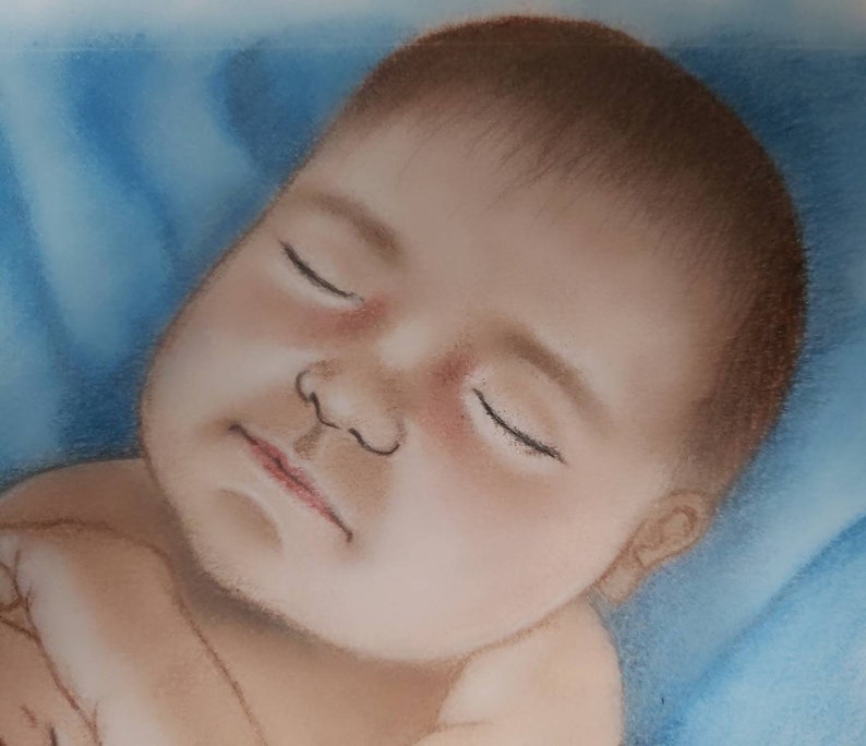 Chalk colored pencil commission baby drawing