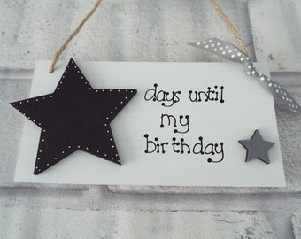 Personalised Birthday Countdown Chalkboard Sign, Wooden Star Decor