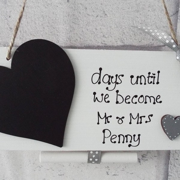 Personalised Countdown to Wedding Wooden sign Engagement gift White Indoor sign 6x3  Chalkboard plaque