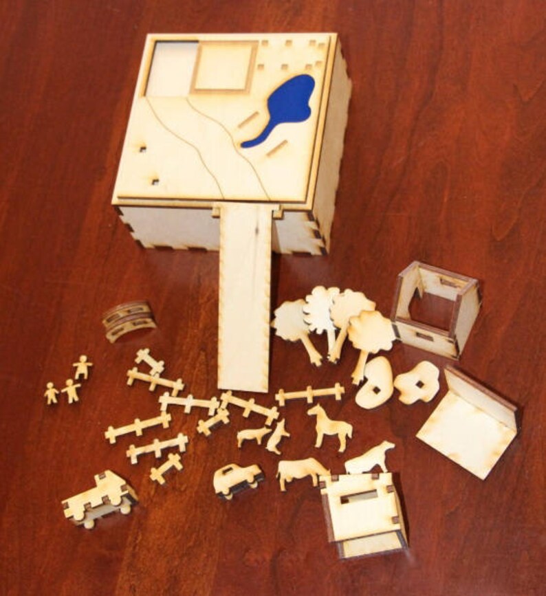 Wooden Miniature Toy Box Farm Personalized Laser Cut Etsy
