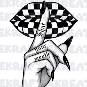Shut your mouth, checkered, alternative, lips, PNG