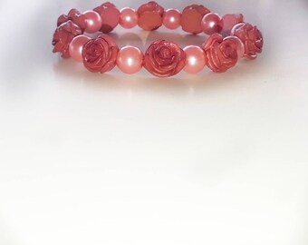 Rose Flower Pink Pearl Bracelet