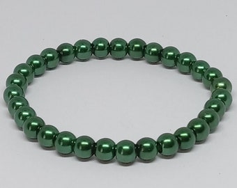 Green Stretch Glass Pearl Bracelet