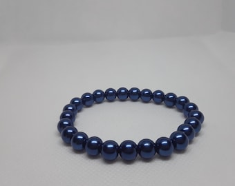Blue Stretch Glass Pearl Bracelet