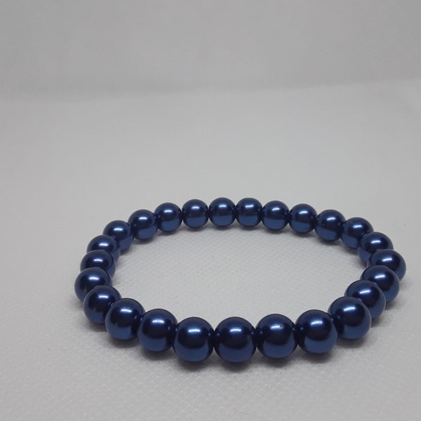 Blue Stretch Glass Pearl Bracelet