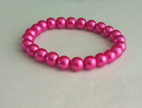 Glass Pearl Hot Pink Beaded Stretch Bracelet