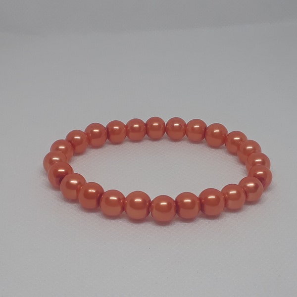 Orange Stretch Glass Pearl Bracelet